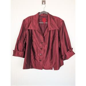 JS Collections Jacket Evening Iridescent Shiny Button Elegant Chic Red Size 24